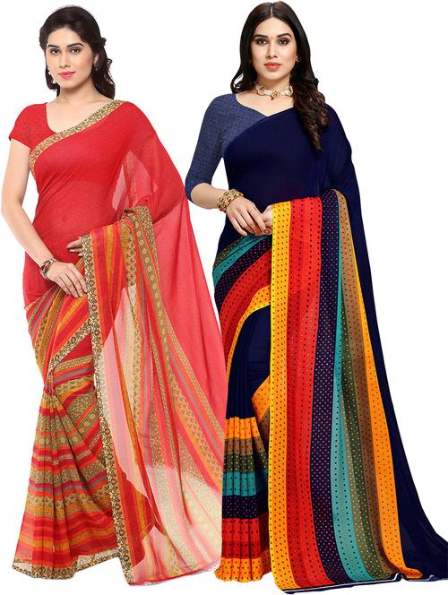 women pack of 2 casual wear combo sarees with blouse - 21478735 - Very Small Image - 1