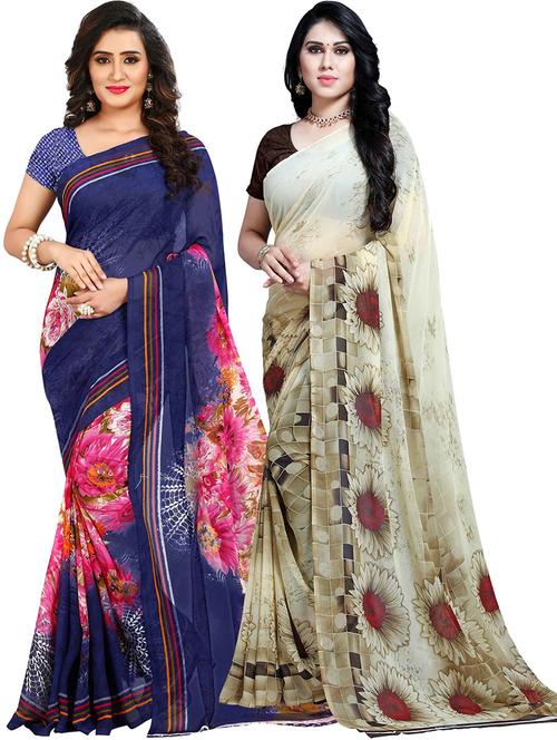 pack of 2 casual wear combo sarees with blouse - 21478741 - Very Small Image - 1