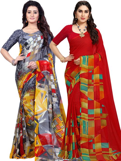 women pack of 2 casual wear combo sarees with blouse - 21478798 - Very Small Image - 1