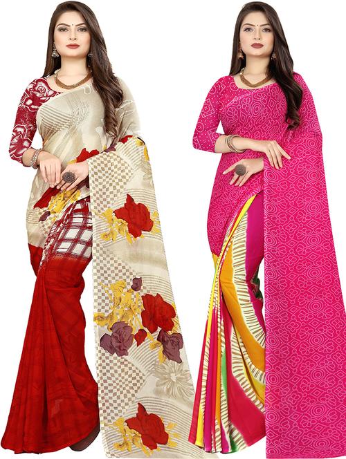 women pack of 2 casual wear combo sarees with blouse - 21478847 - Very Small Image - 1