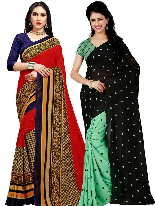 women pack of 2 casual wear combo sarees with blouse - 21478849 - Very Small Image - 1