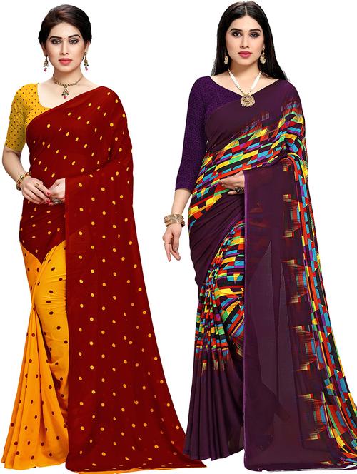 women pack of 2 casual wear combo sarees with blouse - 21478960 - Very Small Image - 1