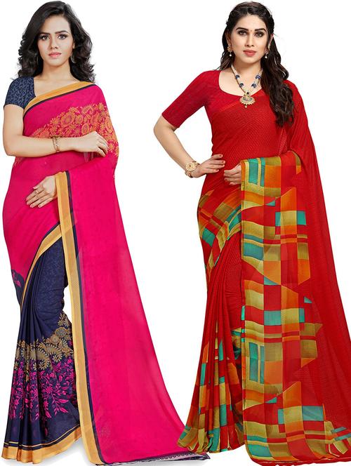 women pack of 2 casual wear combo sarees with blouse - 21478999 - Very Small Image - 1