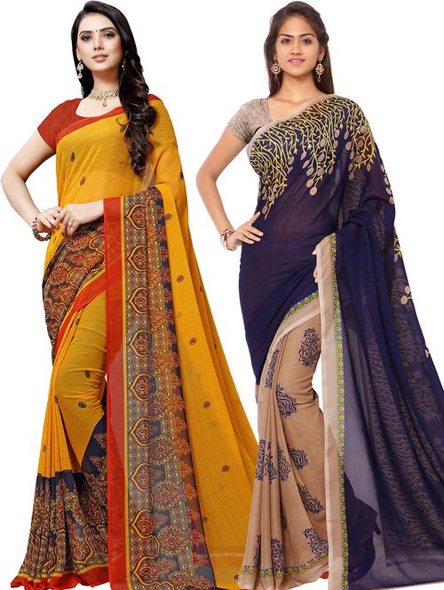 women pack of 2 casual wear combo sarees with blouse - 21479001 - Very Small Image - 1