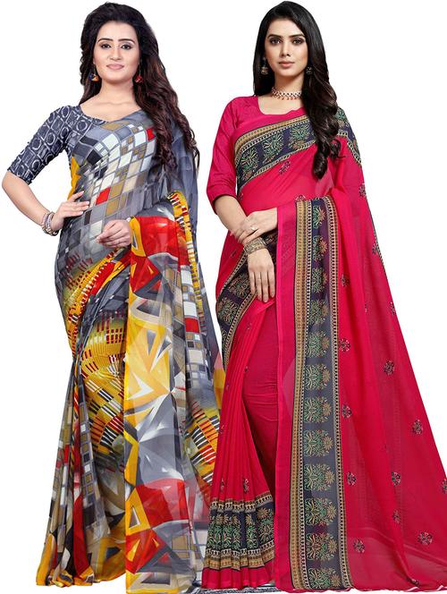 women pack of 2 casual wear combo sarees with blouse - 21479057 - Very Small Image - 1