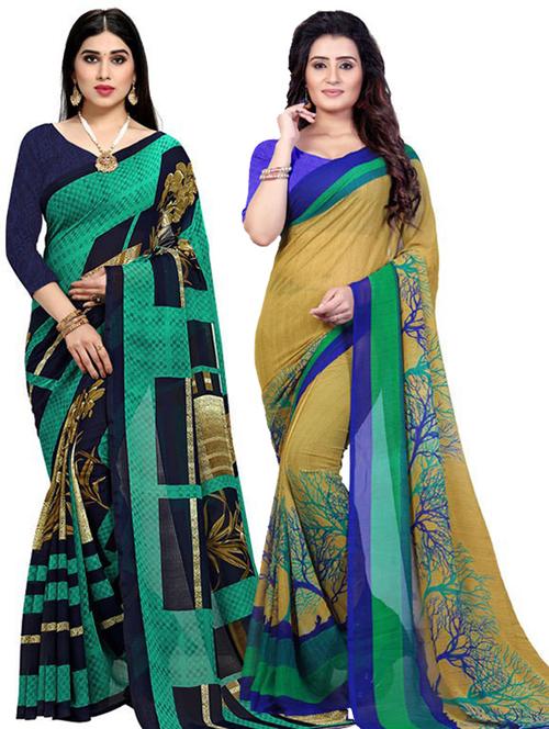 women pack of 2 casual wear combo sarees with blouse - 21479128 - Very Small Image - 1