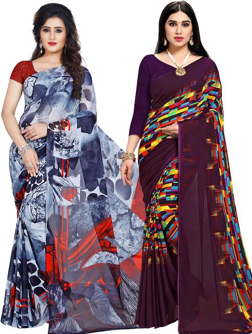 women pack of 2 casual wear combo sarees with blouse - 21479164 - Very Small Image - 1