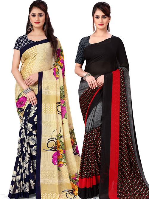 women pack of 2 casual wear sarees with blouse - 21479180 - Very Small Image - 1