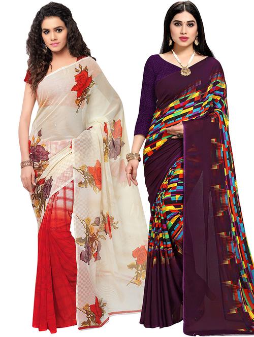 women pack of 2 casual wear combo sarees with blouse - 21479459 - Very Small Image - 1