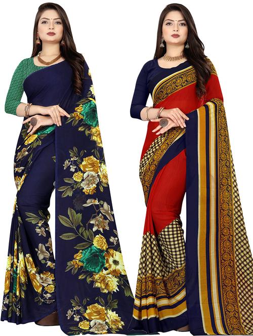 women pack of 2 casual wear combo sarees with blouse - 21479483 - Very Small Image - 1