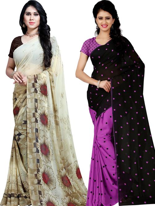 women pack of 2 casual wear combo sarees with blouse - 21479604 - Very Small Image - 1