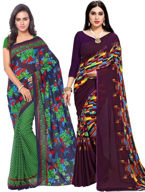 women pack of 2 casual wear combo sarees with blouse - 21479621 - Very Small Image - 1