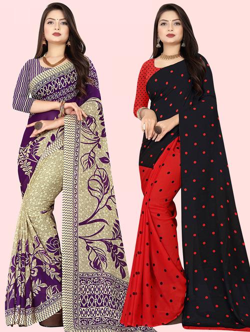 women pack of 2 casual wear combo sarees with blouse - 21479720 - Very Small Image - 1