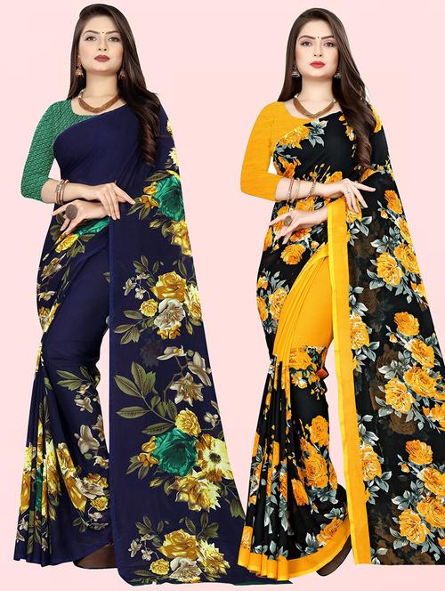 women pack of 2 casual wear combo sarees with blouse - 21479725 - Very Small Image - 1