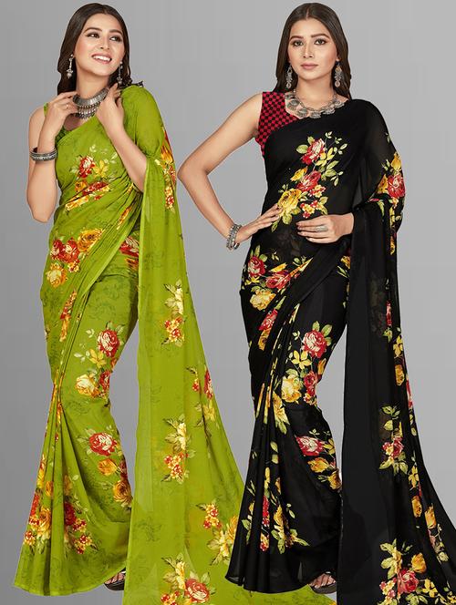 women pack of 2 casual wear combo sarees with blouse - 21480019 - Very Small Image - 1