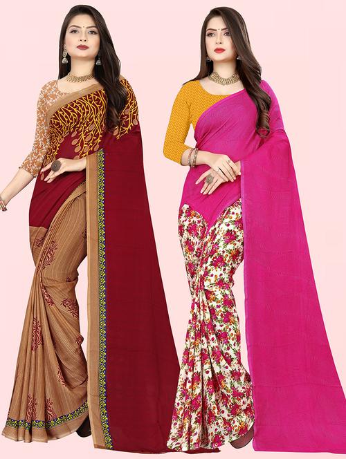 women pack of 2 casual wear sarees with blouse - 21480080 - Very Small Image - 1