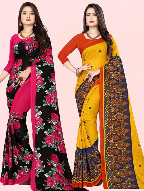 women pack of 2 casual wear combo sarees with blouse - 21480082 - Very Small Image - 1