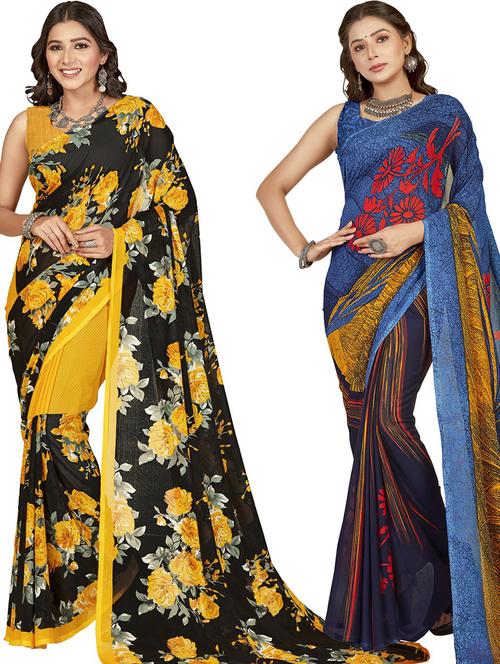women pack of 2 casual wear combo sarees with blouse - 21480172 - Very Small Image - 1