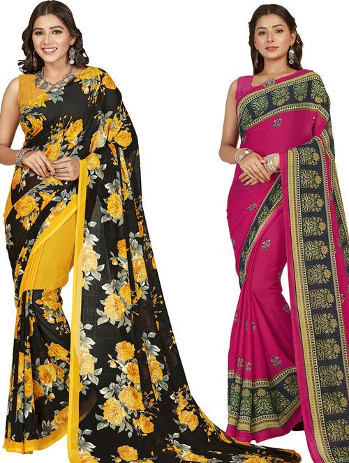 women pack of 2 casual wear combo sarees with blouse - 21480174 - Very Small Image - 1
