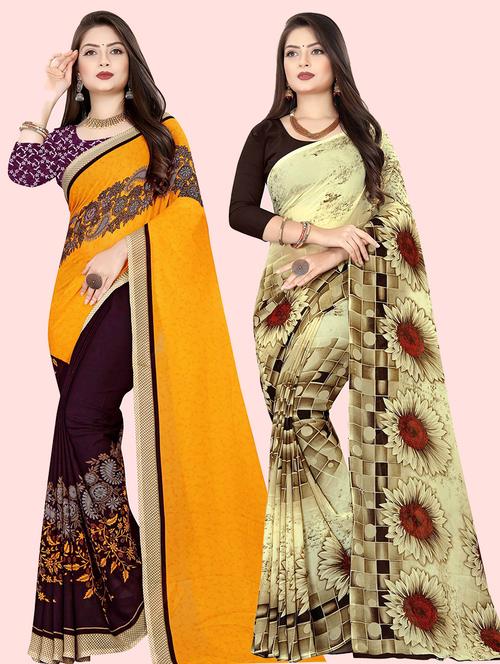 women pack of 2 casual wear combo sarees with blouse - 21480183 - Very Small Image - 1