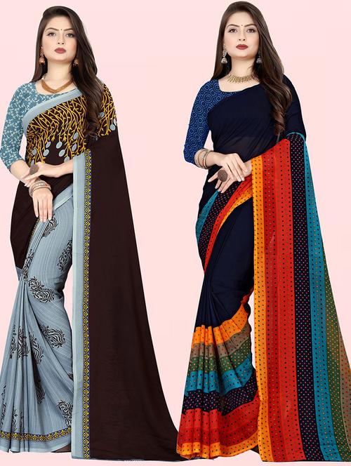 women pack of 2 casual wear sarees with blouse - 21480227 - Very Small Image - 1