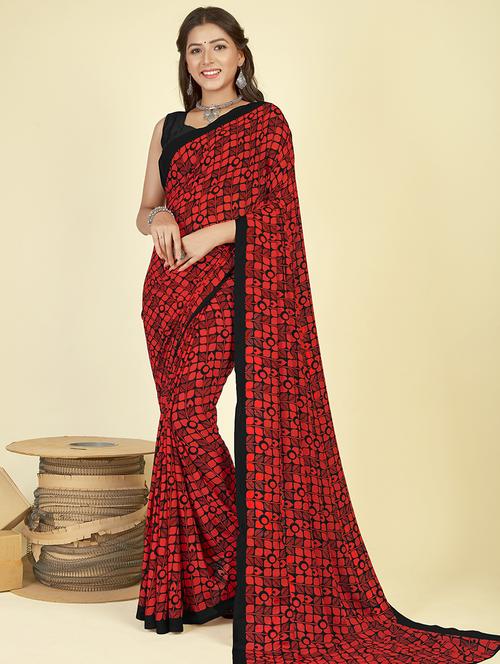 women maroon printed georgette saree - 21480549 - Very Small Image - 1
