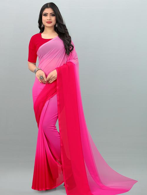 women solid pink saree with blouse - 21480821 - Very Small Image - 1