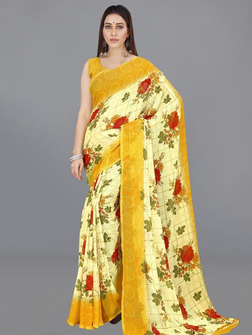 women yellow printed saree - 21480999 - Very Small Image - 1