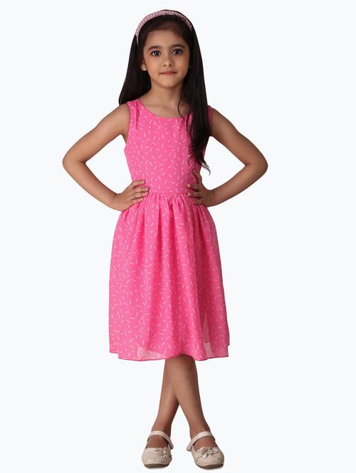 girl printed sleeveless polyester frock - 21481823 - Very Small Image - 1