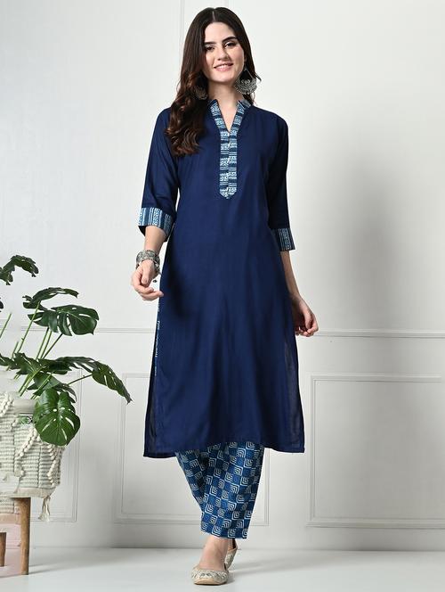 women navy blue kurta pant set - 21482240 - Very Small Image - 1