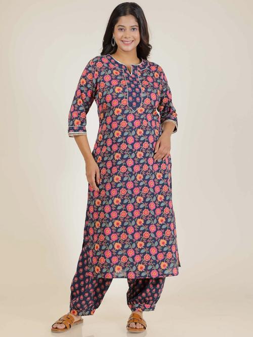 women navy blue cotton straight kurta - 21482260 - Very Small Image - 1