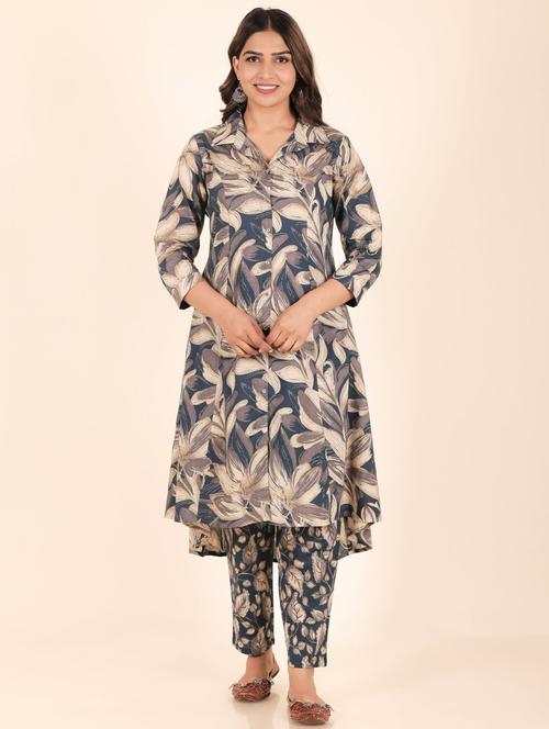 women blue cotton high-low kurta - 21482265 - Very Small Image - 1