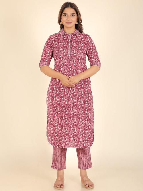 women purple cotton straight kurta - 21482290 - Very Small Image - 1