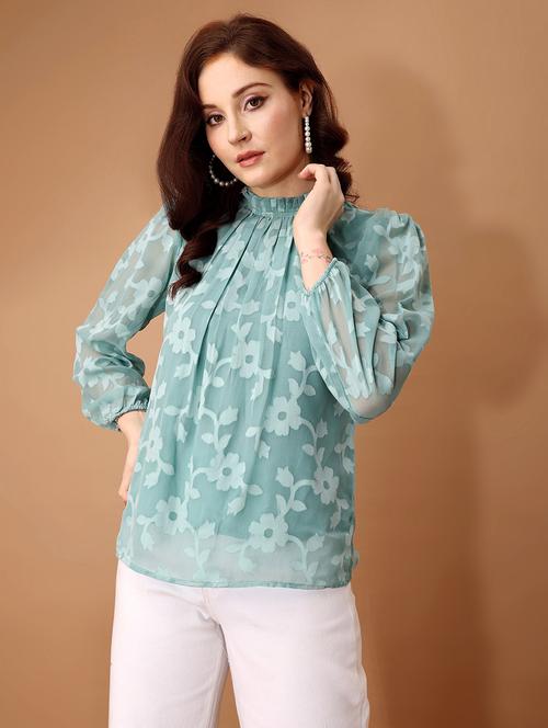 women sea green georgette regular top - 21482474 - Very Small Image - 1