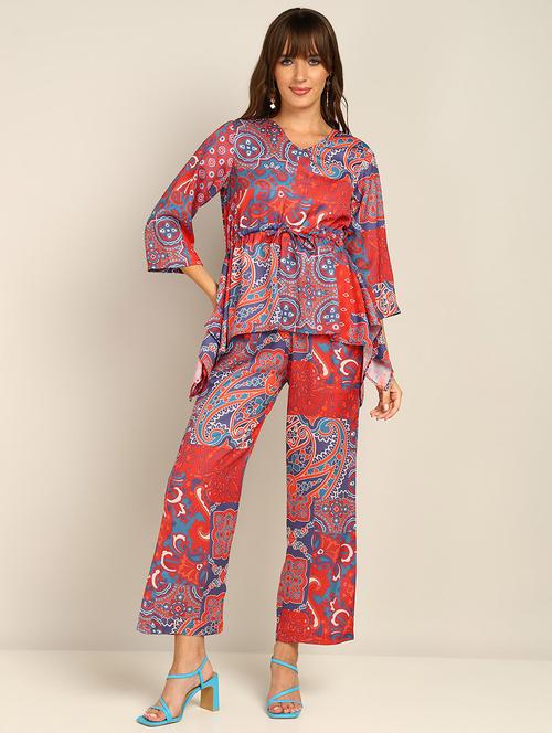 women teal blue polyester top & palazzo co-ord set - 21482486 - Very Small Image - 1