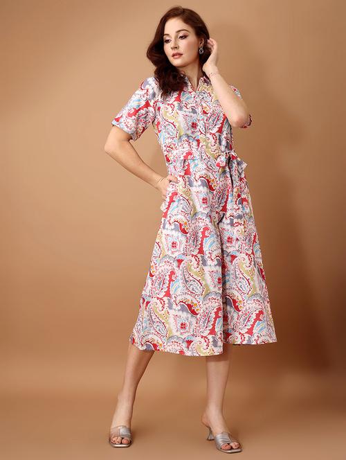 women white cotton blend a-line dress - 21482514 - Very Small Image - 1
