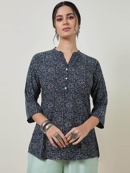 navy blue printed regular tunic - 21482776 - Very Small Image - 1
