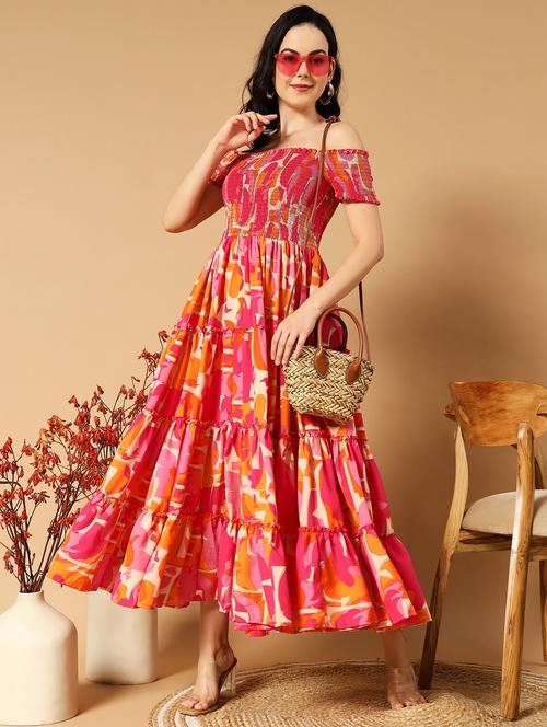 orange printed tiered dress - 21483359 - Very Small Image - 1