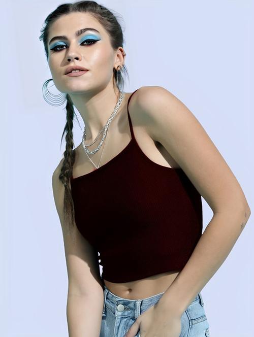 women maroon polyester crop top - 21484277 - Very Small Image - 1