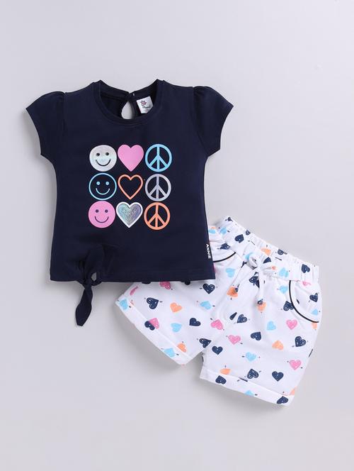 kids navy blue cotton shorts set - 21484417 - Very Small Image - 1