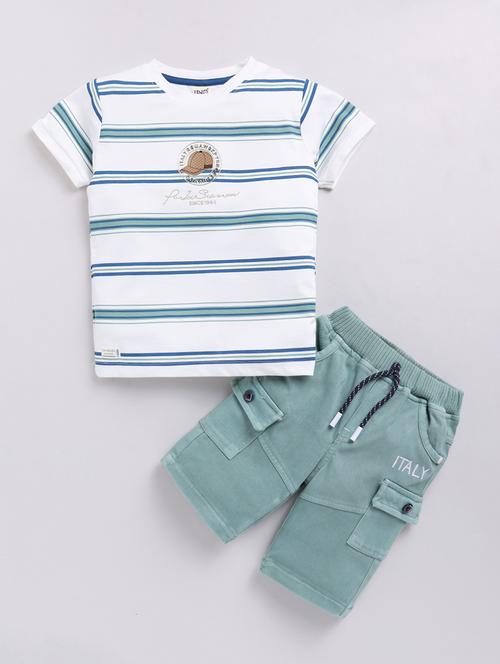 kids white cotton blend shorts set - 21484600 - Very Small Image - 1