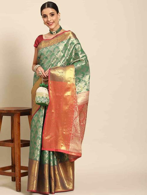 turquoise art silk kanjivaram saree - 21485201 - Very Small Image - 1