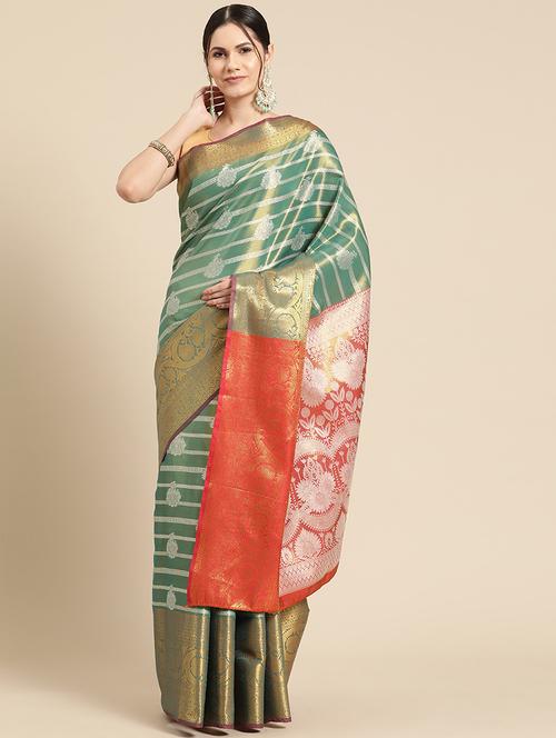 turquoise silk bordered saree - 21485210 - Very Small Image - 1