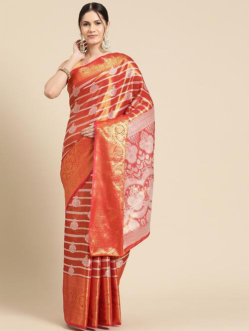 red silk bordered saree - 21485211 - Very Small Image - 1