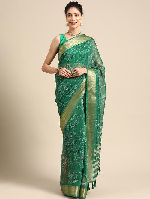women floral printed zari bordered saree - 21485390 - Very Small Image - 1
