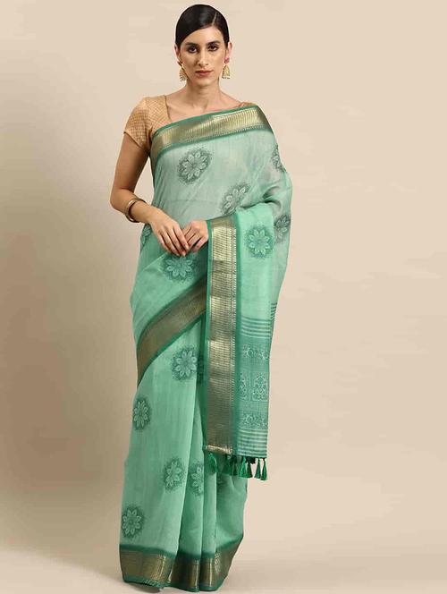 women green floral printed saree - 21485448 - Very Small Image - 1