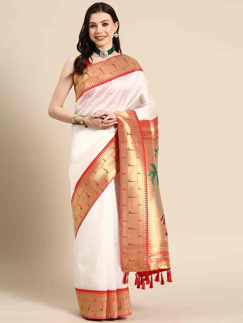 white paithani saree - 21485572 - Very Small Image - 1