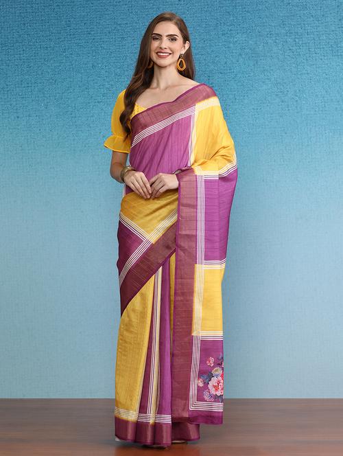 yellow handloom saree with blouse - 21485686 - Very Small Image - 1