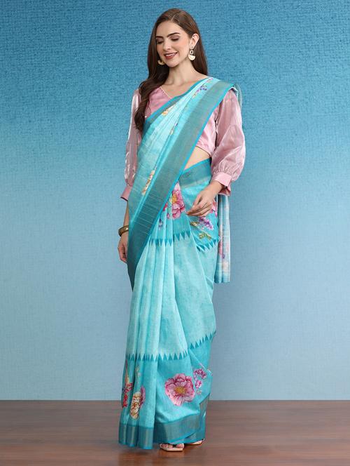 women printed casual saree with blouse - 21485937 - Very Small Image - 1