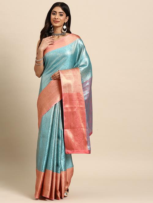 turquoise tissue kanjivaram saree - 21485961 - Very Small Image - 1
